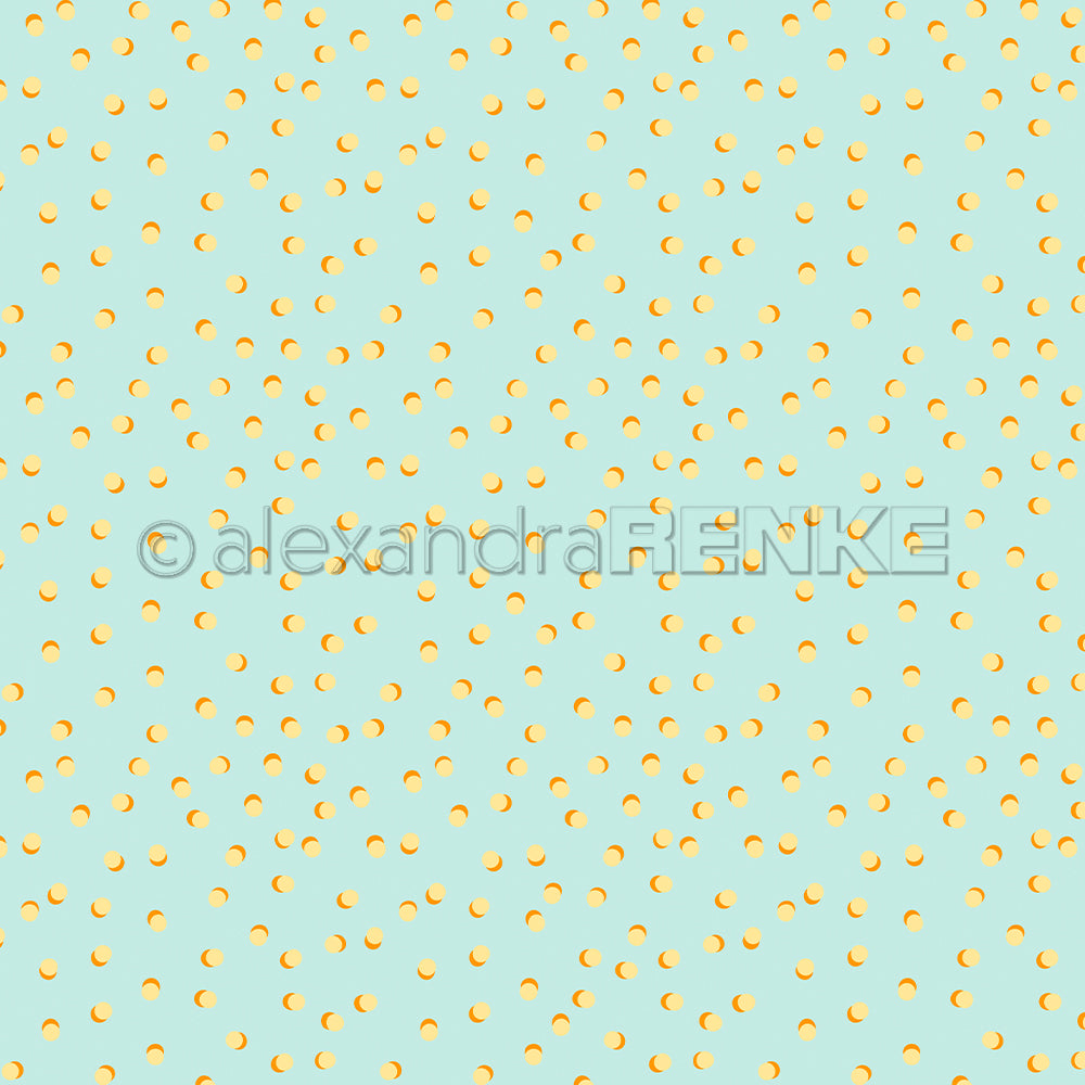 Hellblauer Hintergrund mit einem Muster aus kleinen gelben Punkten, die gleichmäßig über die gesamte Fläche verteilt sind – ideal für Sommer-Designpapier und kreative Papierprojekte.