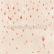 Eine Illustration eines Rentiers, das auf einer Leiter steht, an der rot-weiße „Weihnachtsmäuse“-Kugeln hängen, mit dem Alexandra-Renke-Logo.