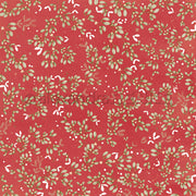 Ein Muster aus Mistelzweigen und weißen Beeren auf rotem Designpapier.