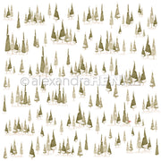 Aquarellmotiv „Tannenwald“ mit grünen Tannen auf weißem Hintergrund, ideal für Designpapier.