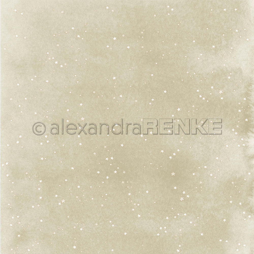 Beiger Designpapier-Hintergrund mit vereinzelten weißen kleinen Sternen und dem Wasserzeichen „alexandraRENKE“.
