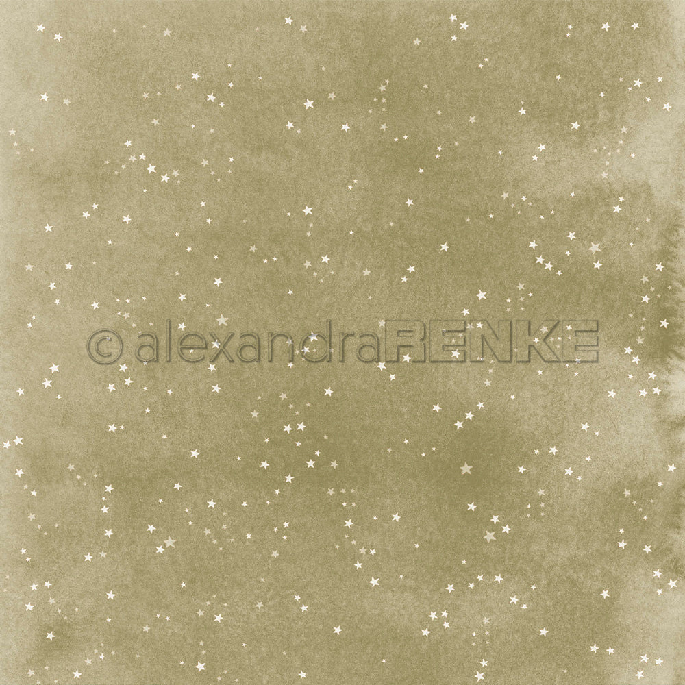 Ein hellbrauner Hintergrund mit einem Muster aus kleinen weißen Sternen und dem Wasserzeichen „alexandraRENKE“ – ideal für Papierprojekte.