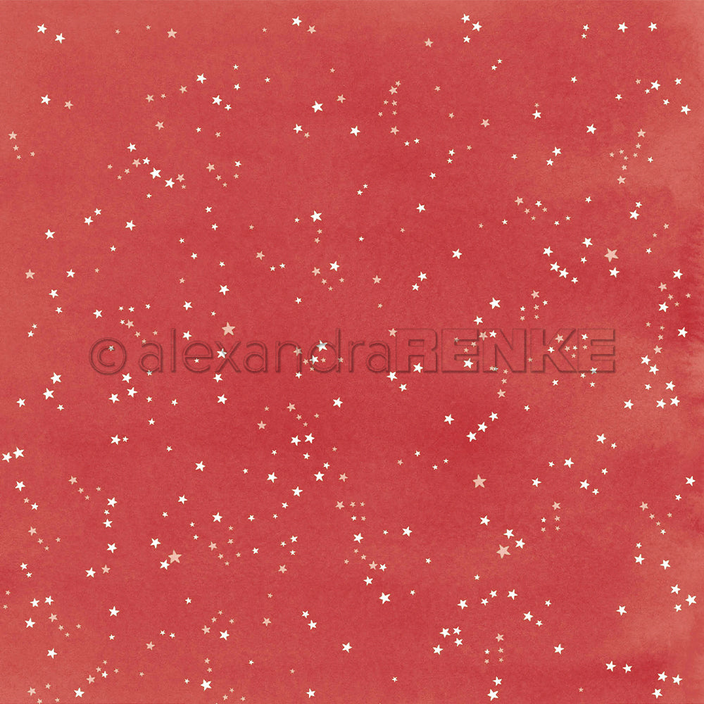 Roter Premiumrot-Hintergrund mit einem Muster aus verstreuten kleinen Sternen und einem Wasserzeichen in der Mitte mit der Aufschrift „alexandraRENKE“.