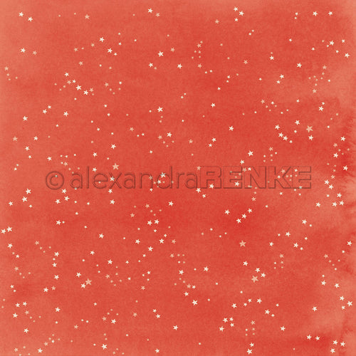 Leuchtend rotes Designpapier mit weißen Sternen und einem AlexandraRENKE-Wasserzeichen.
