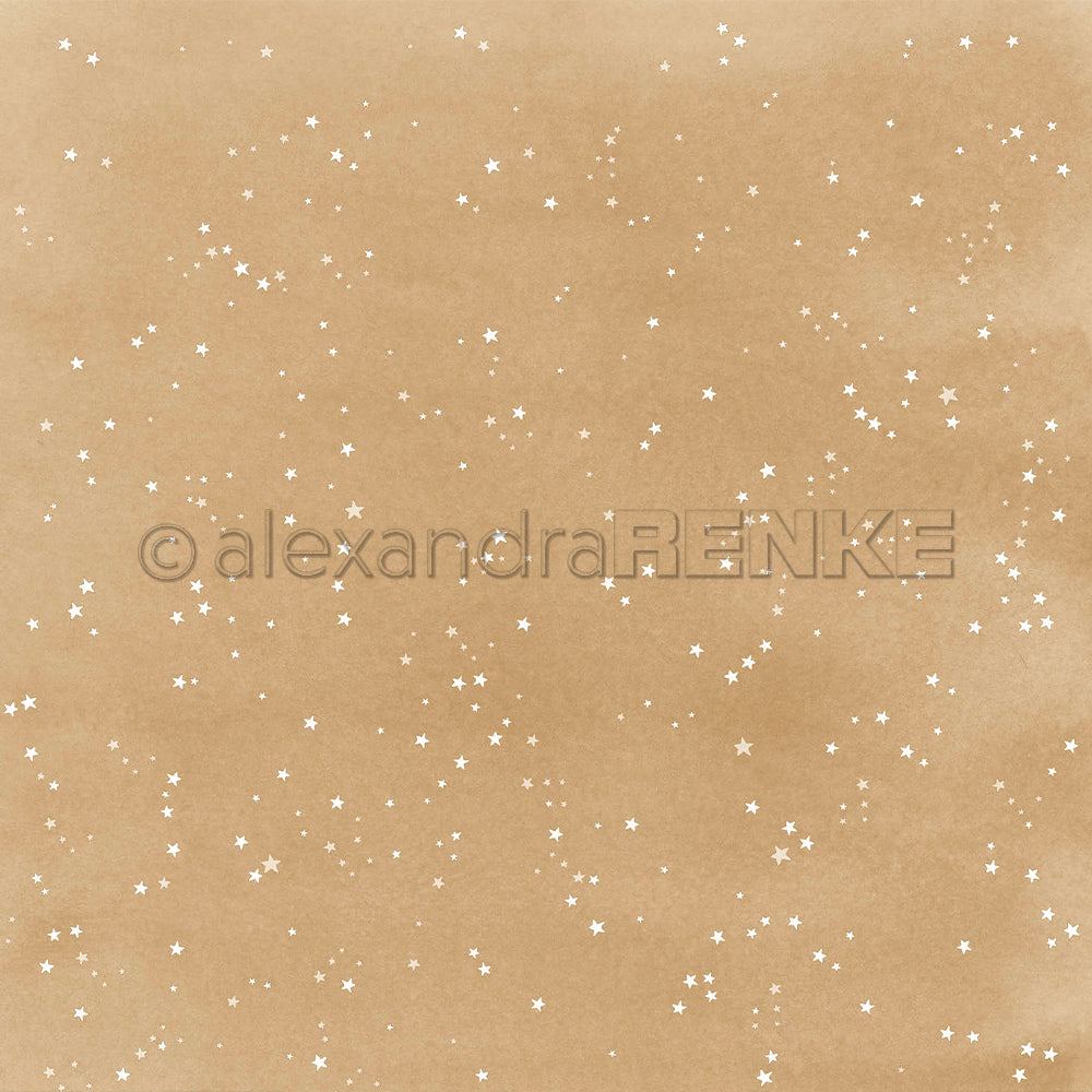 Beiger Hintergrund mit einem Muster aus weißen Sternen, das als „Kleine Sterne auf Goldbeige“ bezeichnet wird, und einem Wasserzeichen in der Mitte mit der Aufschrift „alexandraRENKE“.