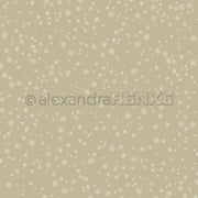 Hellbeiger Hintergrund mit einem sich wiederholenden weißen Schneeflockenmuster, gestaltet mit Designpapier von Alexandra Renke.