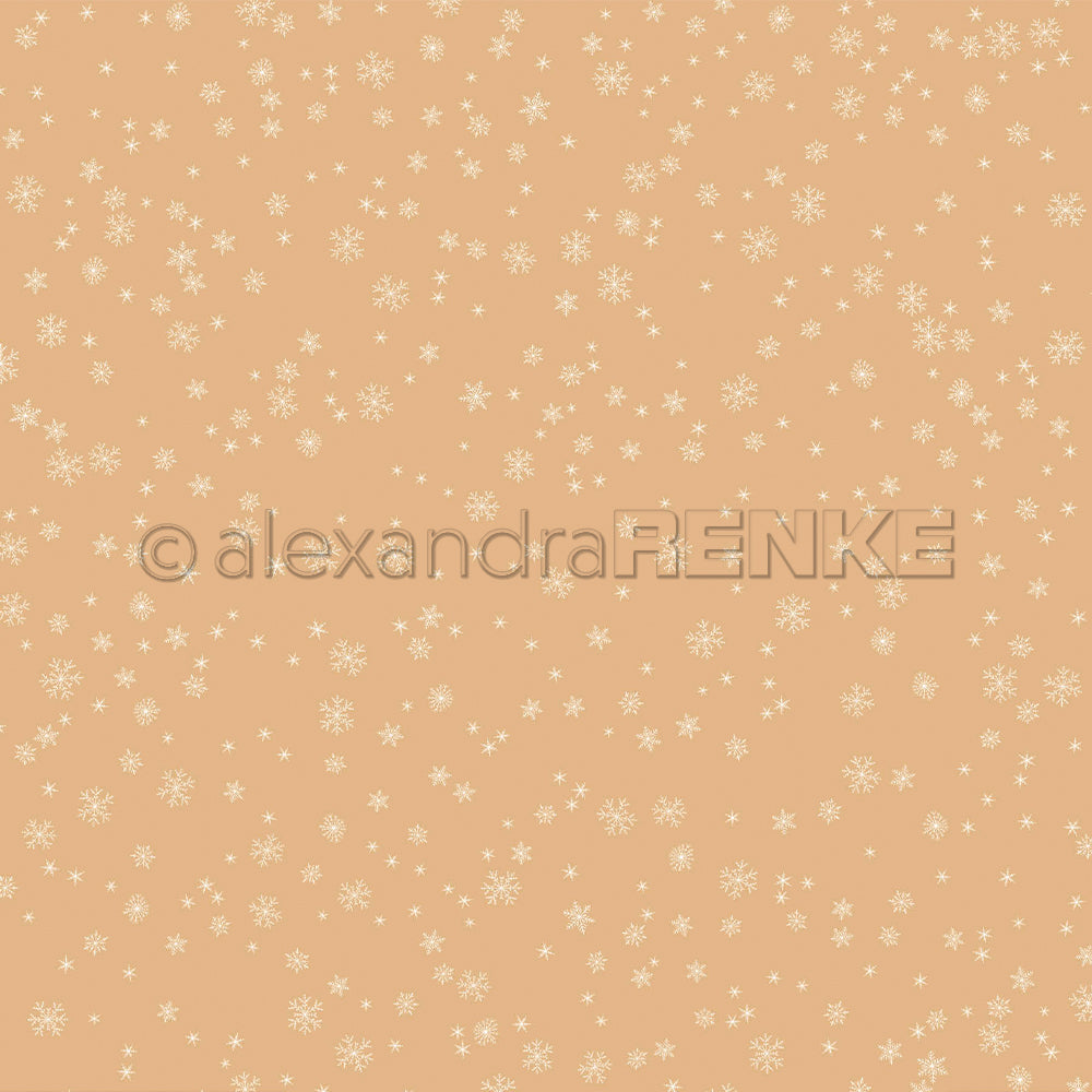 Beiger Hintergrund mit weißen Schneeflocken, ideal für Papierbastelprojekte.