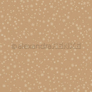 Beiger Hintergrund mit weißen Schneeflocken und dem Alexandra-Renke-Logo – perfekt für Designpapier-Schneeflocken-Papierprojekte.