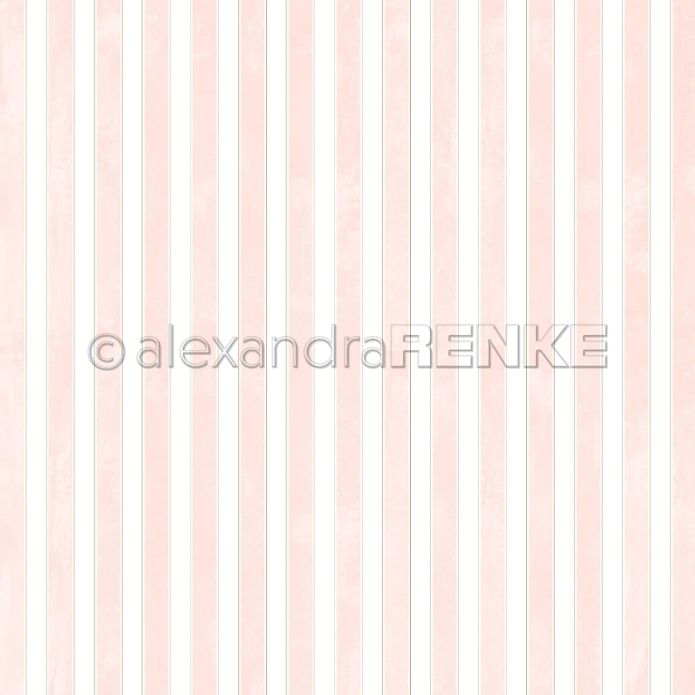 Muster aus vertikalen Aquarellstreifen in Rosa und Weiß mit dem überlagerten alexandraRENKE-Logo.