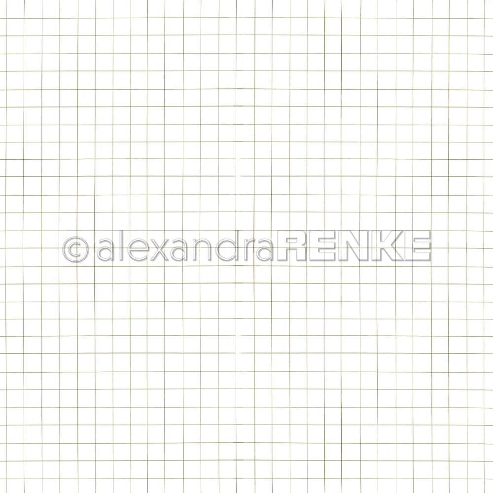 Aschgrünes kariertes Papiermuster mit dem Alexandra-Renke-Wasserzeichen.