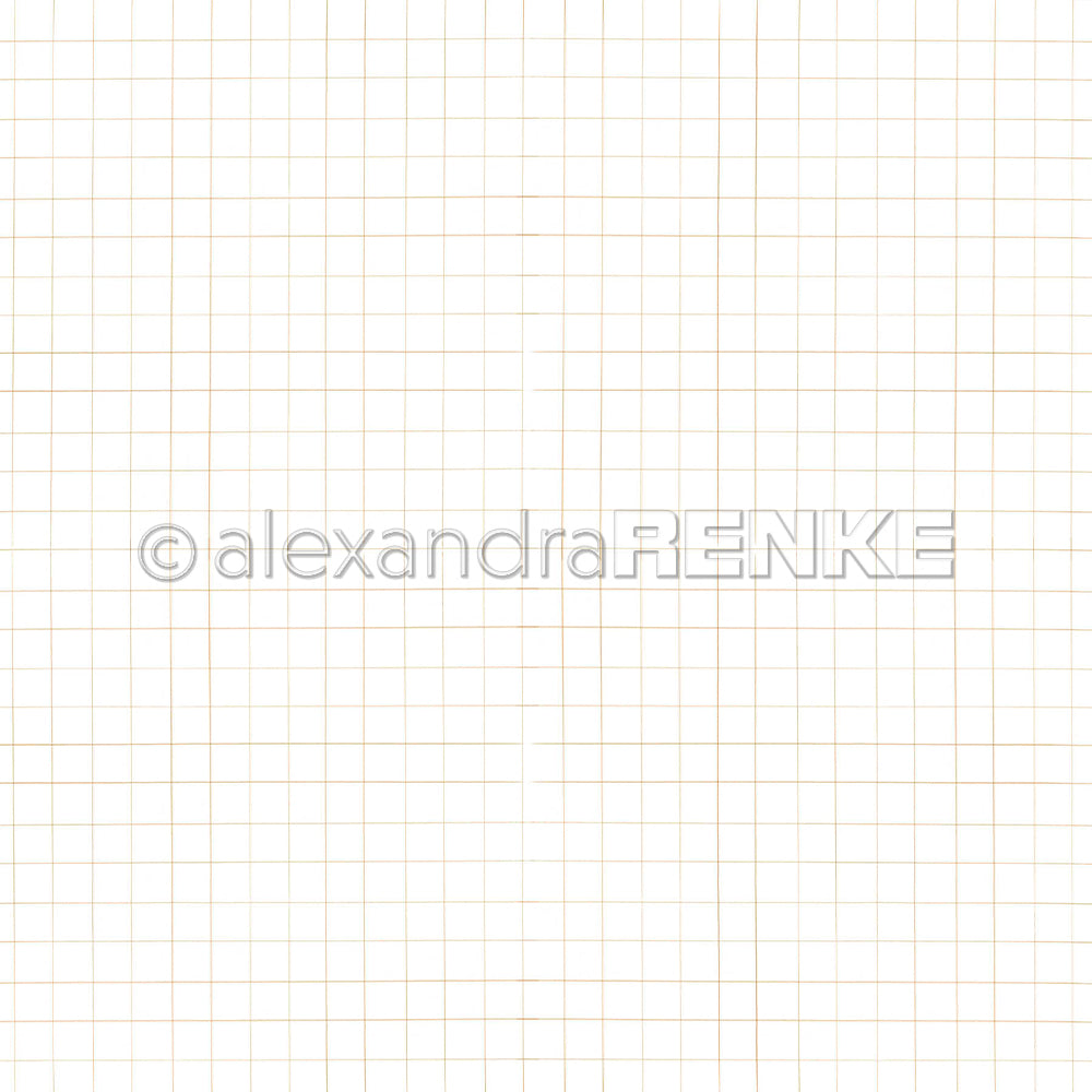 Feine orangefarbene Gitterlinien auf weißem Hintergrund, ideal als Designpapier, mit einem „alexandraRENKE“-Wasserzeichen in der Mitte.