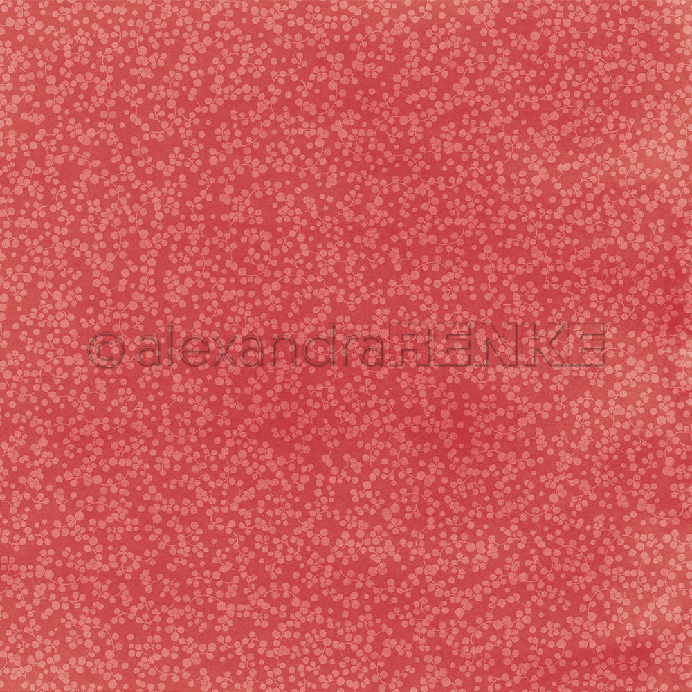 Premiumrot-Stoff mit einem dezenten, sich wiederholenden Muster aus kleinen weißen, rankenartigen Motiven, der häufig für Papierprojekte verwendet wird.