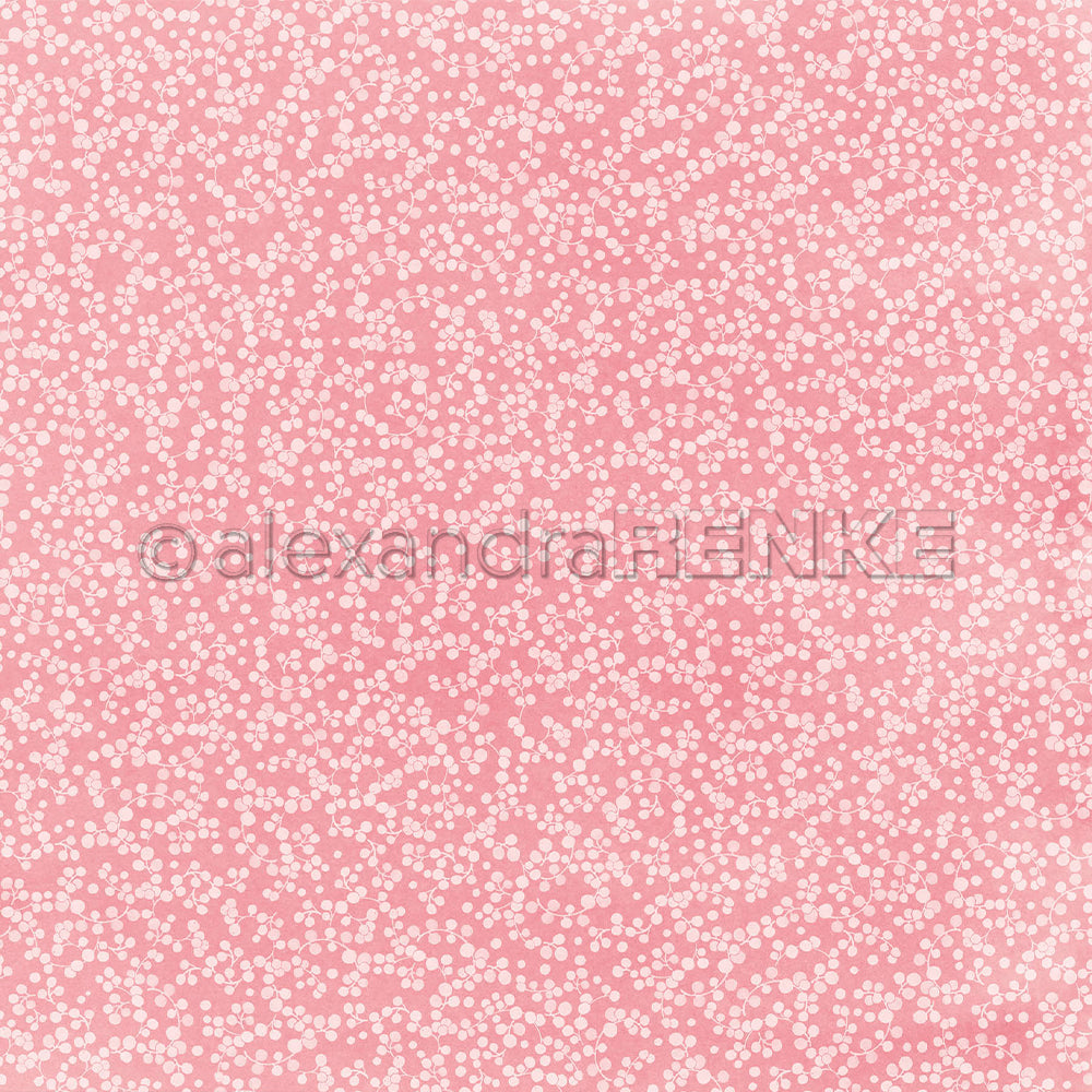Rosa Designpapier mit einem sich wiederholenden Muster aus weißen Ranken und Beeren, geeignet für die Buchbinderei.