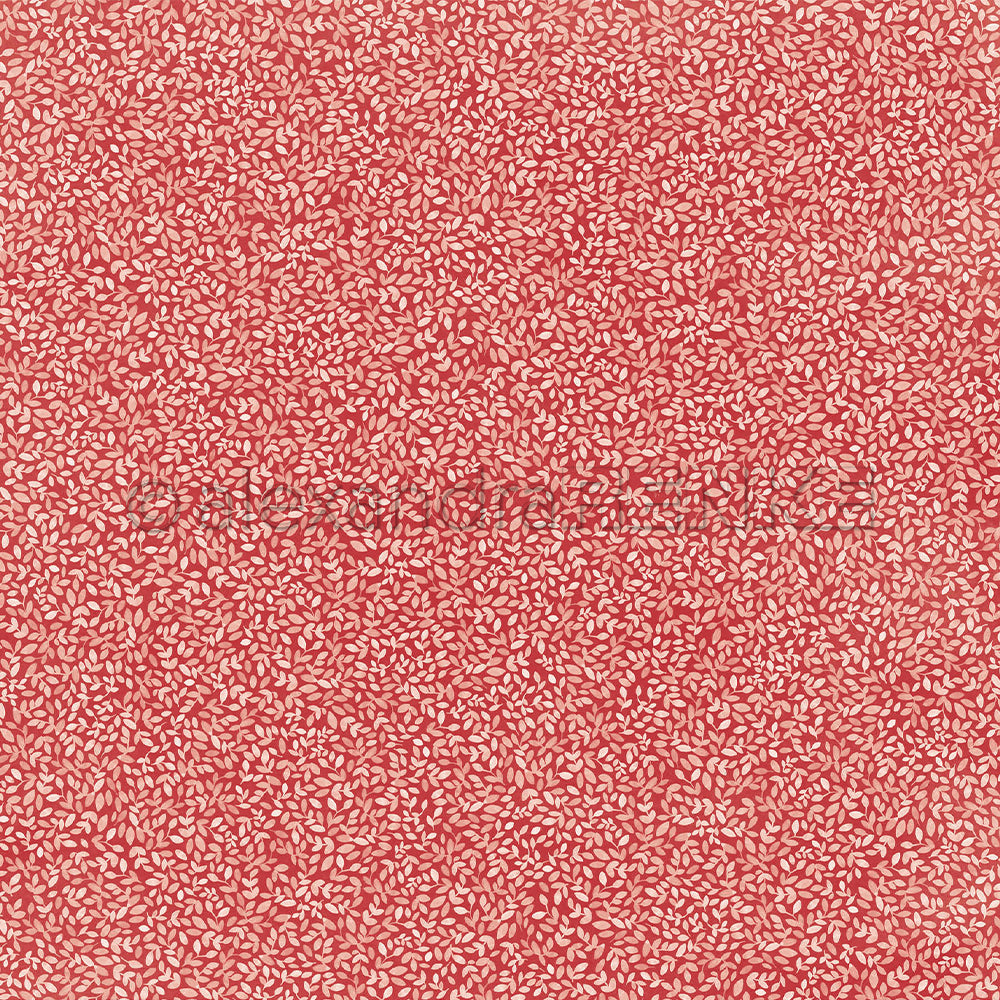 Rotes Designpapier mit einem kleinen, sich wiederholenden weißen Blattmuster.