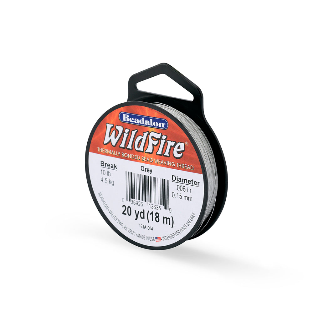 Beadalon WildFire grauer Perlenfaden, Durchmesser 0,006", 20 Yards, Reißfestigkeit 10 lb – idealer Perlenfaden zum Auffädeln und hervorragend geeignet für Rocailles-Projekte.