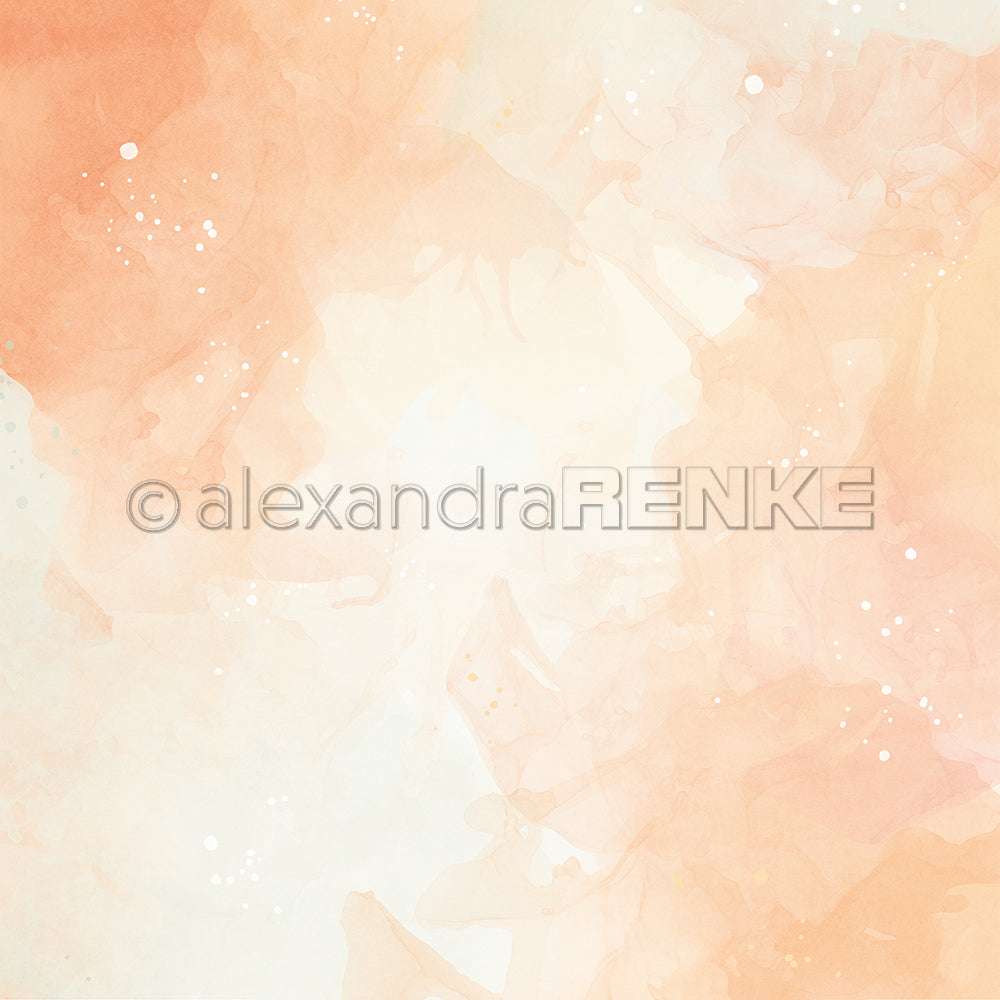 Weicher Aquarellhintergrund in Pfirsich und Creme mit Spritzern und leichter Textur, perfekt für Papel-Projekte. Inspiriert von den sanften Farbtönen der Aquarellwunder Orange Topas von Alexandra Renke.