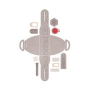 Flachdruck von Ledertaschenmustern, hergestellt mit Alexandra Renke Designpapieren und Stanzsystemen, in verschiedenen Formen und Farben auf weißem Hintergrund.