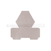 Sechseckige Kartonschablone mit Faltlinien auf weißem Hintergrund von Alexandra Renke, ideal für Designpapiere und kompatibel mit Hexagonbox-Stanzsystemen.