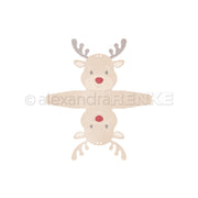 Flacher Papierausschnitt eines Cartoon-Rentiers mit Geweih und roter Nase, perfekt für weihnachtliche Bastelarbeiten mit Alexandra Renke Designpapieren oder erstellt mit Stanzsystemen wie der Alexandra Renke Motivstanze Rentier-Box.