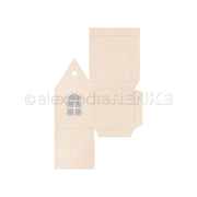 Flache beige Papierschablone für ein kleines Häuschen mit Stern, Fenster und Faltlinien zum Zusammenbauen - ideal als Motivstanze Kleines Häuschen von Alexandra Renke für Stanzen für Designpapier Projekte.
