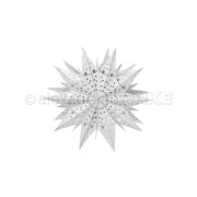 Weißes Papierstern-Ornament von Alexandra Renke, hergestellt mit Designpapier und mit der Motivstanze Sternsegment Punkte ausgestanzt. Die Abbildung zeigt die Vorderseite auf einem schlichten weißen Hintergrund.