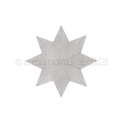 Achtzackige Sternlaterne aus weißem Papier mit kleinen Lochmustern, hergestellt aus hochwertigen Designpapieren und mit der Motivstanze „Faltstern“ von DieCut Systeme, präsentiert vor einem schlichten weißen Hintergrund.