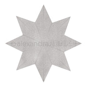 Weißer achtzackiger Stern mit kleinen Perforationslöchern, gefertigt mit Alexandra Renke Motivstanze Faltstern Stanzsystem - ideal für Designpapiere und kreative Projekte.