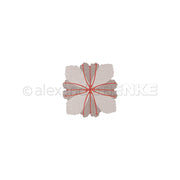 Eine schlichte, stilisierte helle Blüte mit acht Blütenblättern und roten Linien strahlt aus der Mitte auf weißem Hintergrund - ideal für Alexandra Renke DieCut Systeme oder als Motiv auf Designpapieren mit Motivstanze 3D Wolkenblume.