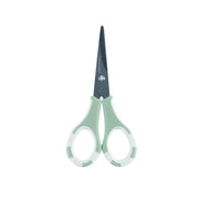 Eine Vaessen Präzisionsschere mit grünen und weißen Griffen, ideal für Scrapbooking, dargestellt auf weißem Hintergrund.
