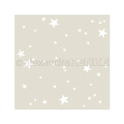 Beigefarbener Hintergrund mit verstreuten weißen Sternen in verschiedenen Größen von Alexandra Renke, perfekt für Schablonen Papierprojekte oder zum Erstellen eines eigenen Stencils Sternenhimmel mit wiederverwendbaren Stencils.