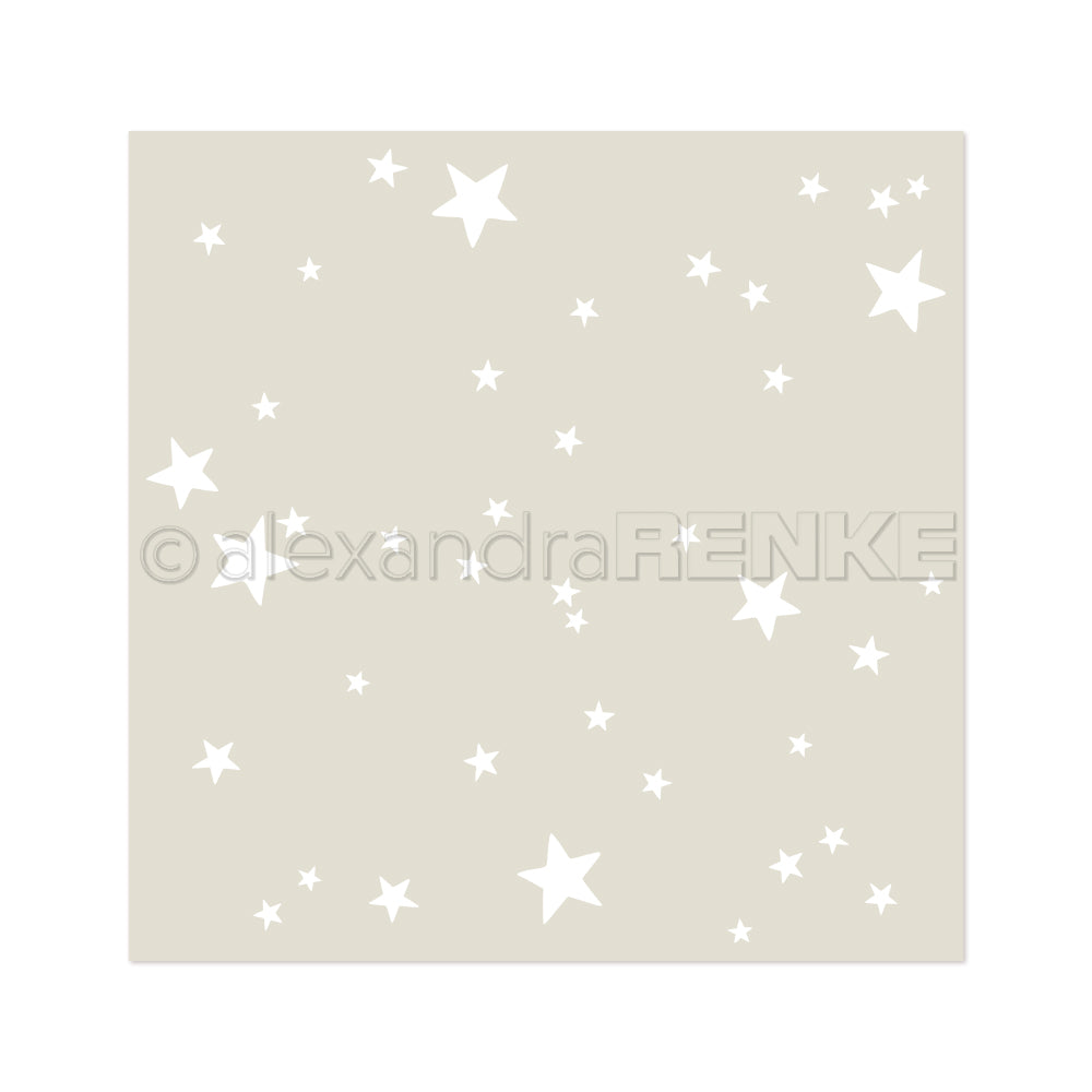 Beigefarbener Hintergrund mit verstreuten weißen Sternen in verschiedenen Größen von Alexandra Renke, perfekt für Schablonen Papierprojekte oder zum Erstellen eines eigenen Stencils Sternenhimmel mit wiederverwendbaren Stencils.