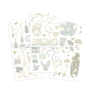 Drei Bögen Alexandra Renke Deko-Sticker mit Vögeln, Instrumenten, Fächern, Blumen, Herzen und Vintage-Telefonen - ideal für Bastelprojekte oder zum Veredeln Ihrer Bastelarbeiten mit Transferfolie Motive.
