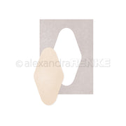 Eine beigefarbene Klebebandage von Alexandra Renke, die mit Präzision aus Stahlbandstanzen gefertigt wurde, liegt neben ihrer weißen Papierunterlage auf einem schlichten weißen Hintergrund.