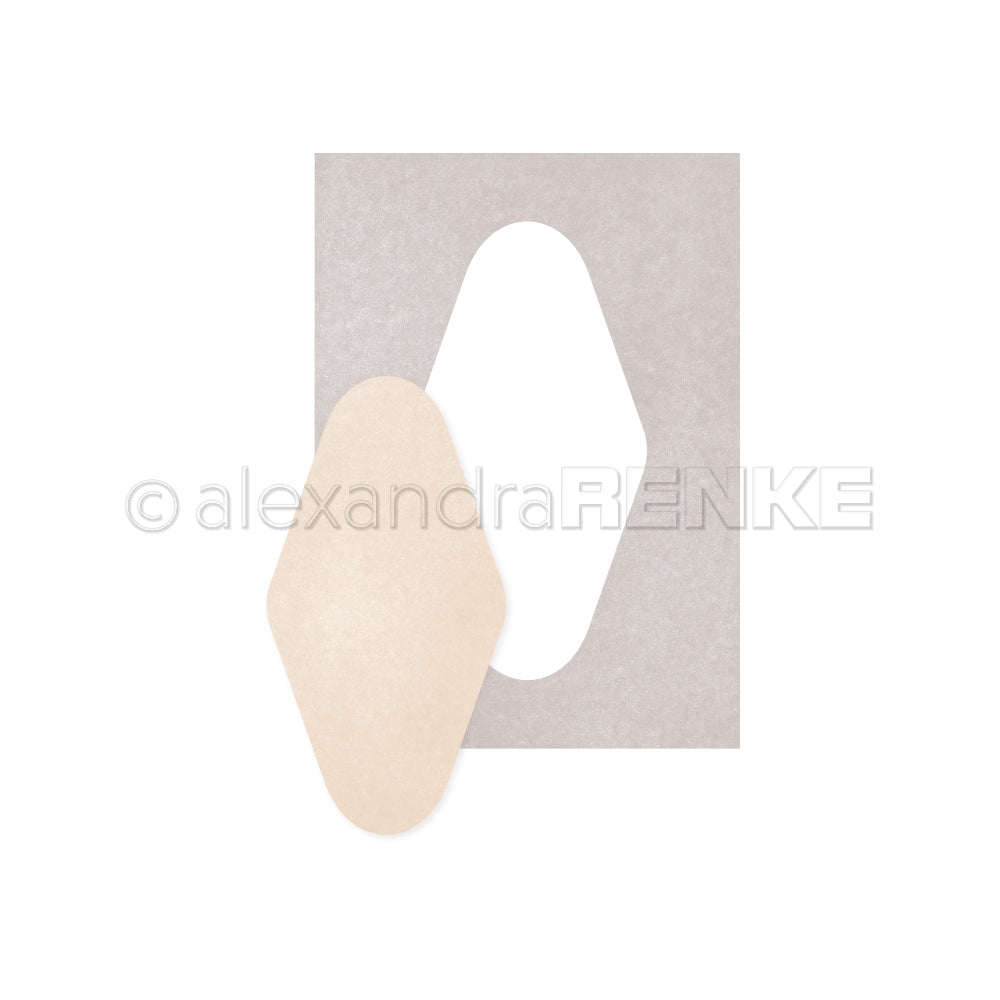 Eine beigefarbene Klebebandage von Alexandra Renke, die mit Präzision aus Stahlbandstanzen gefertigt wurde, liegt neben ihrer weißen Papierunterlage auf einem schlichten weißen Hintergrund.