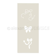 Drei weiße Schleifen-Illustrationen mit verschiedenen Bändern auf einem hellbeigen Hintergrund von Alexandra Renke - eine ideale Inspiration für Papierprojekte oder als einzigartige Schablonen für Ihr nächstes kreatives Projekt.