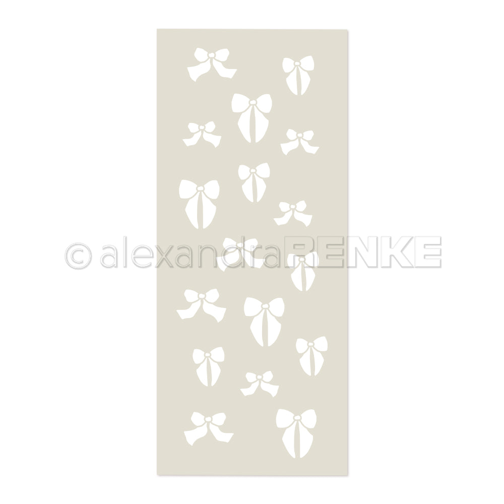 Beigefarbener Bogen von Alexandra Renke mit verstreuten weißen Schleifenmotiven in verschiedenen Größen - ideal als Schablonen-Schablone Schleifenregen für Ihre kreativen Papierprojekte.