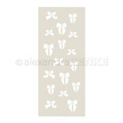 Beigefarbener Bogen von Alexandra Renke mit verstreuten weißen Schleifenmotiven in verschiedenen Größen - ideal als Schablonen-Schablone Schleifenregen für Ihre kreativen Papierprojekte.