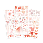 Drei Bögen Alexandra Renke Pastellsticker mit floralen Motiven, Kameras, Filmen, Schmetterlingen und einem Farbfächer - ideal für kreative Bastelarbeiten und Bastelprojekte.