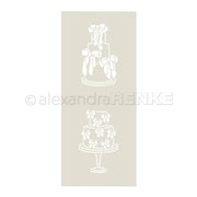 Zwei weiße Torten mit Schleife auf Ständern, illustriert in Beige - perfekt für Papierprojekte oder in Kombination mit Ihren Lieblingsschablonen. Entwurf von Alexandra Renke.