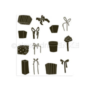 Die Silhouetten verschiedener Geschenkschachteln, Schleifen und Bänder von Alexandra Renke sind in einem einfachen Raster angeordnet - ideal zum Basteln mit klaren Stempeldesigns oder um Abwechslung in Ihre kreativen Projekte zu bringen.