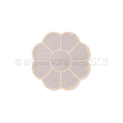 Grauer blumenförmiger Sticker mit acht Blütenblättern, umrandet in Beige, auf weißem Hintergrund - perfekt für DieCut Systeme und um einzigartige Akzente auf Ihren Lieblingsdesignpapieren von Alexandra Renke zu setzen.