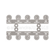 Graue Alexandra Renke Schablone mit Uhren- und Städtenamenausschnitten-Tokio, New York, London, Köln, Paris-ideal für das Basteln mit DieCut Systemen oder Designpapieren in Motivstanze Weltzeit-Projekten.