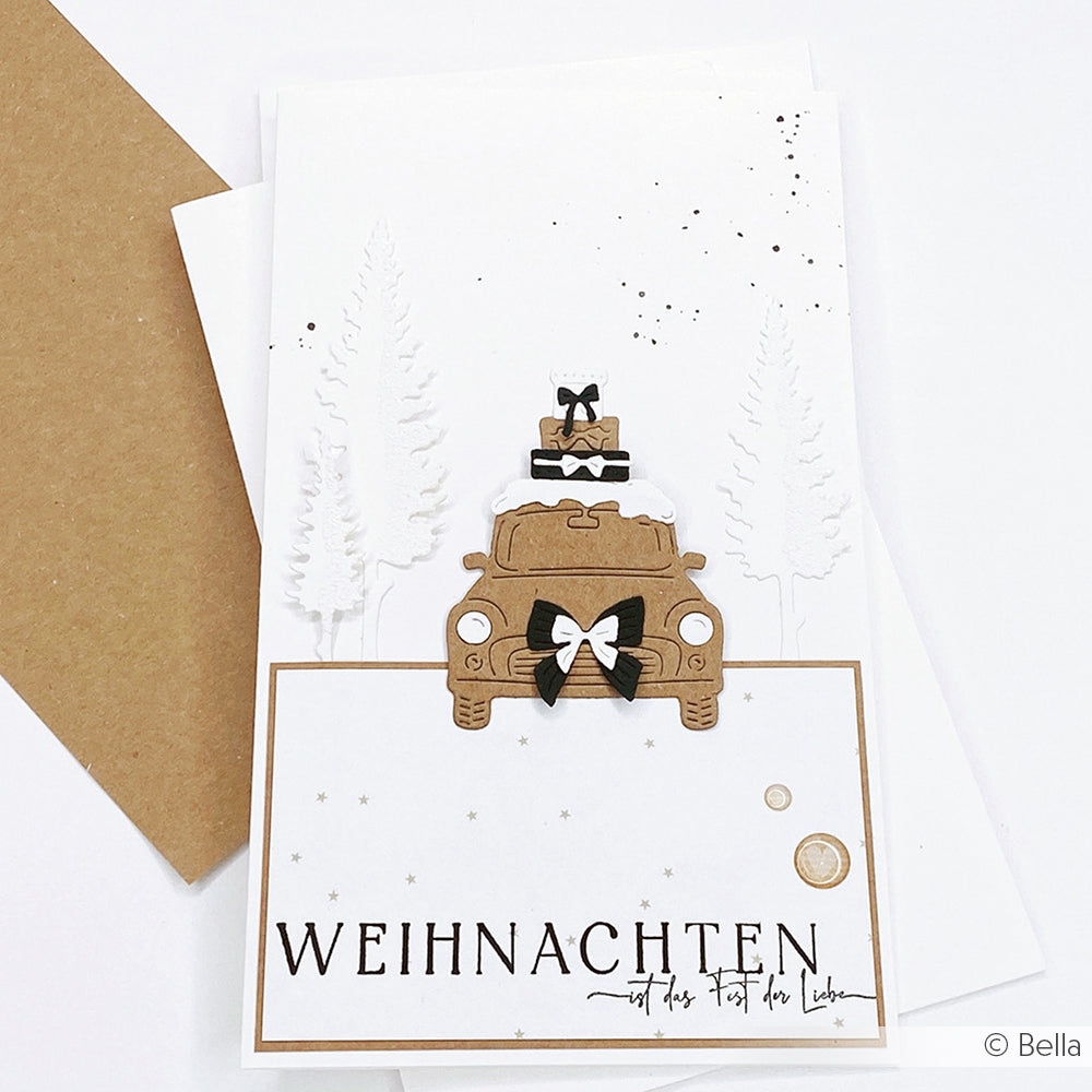 Die 'Auto mit Schnee und Geschenken'