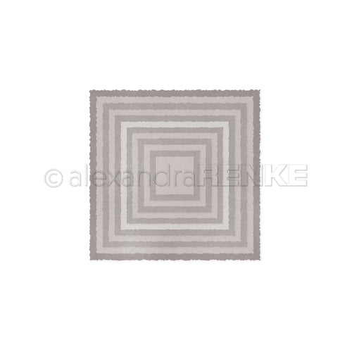 Ein quadratisches Muster mit konzentrischen grauen Linien auf Weiß, perfekt für kreative Projekte oder Bastelarbeiten mit Alexandra Renke Designpapieren, Motivstanze und Stanzsystemen.