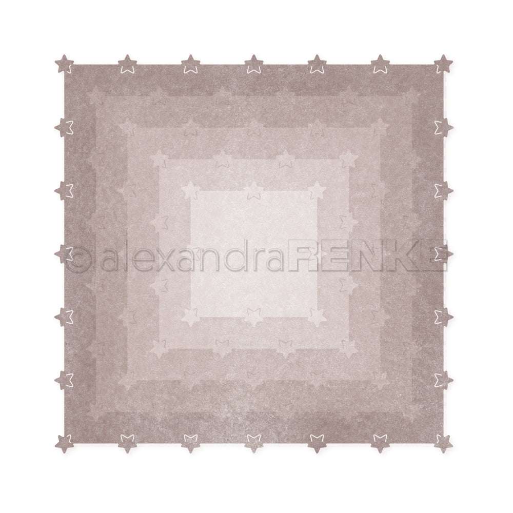 Ein quadratisches Muster mit beigefarbenen Farbverläufen und kleinen Sternen an den Rändern, gefertigt mit Alexandra Renke Motivstanze, auf weißem Hintergrund.