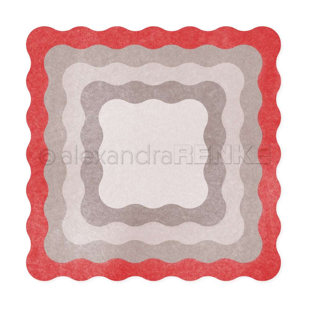 Eine quadratische Papierserviette von Alexandra Renke mit gewellten roten, grauen und weißen Rändern und Wellenschliff - ideal zum Kombinieren mit den passenden Designpapieren oder als Inspiration für Ihr nächstes Dies-Bastelprojekt.