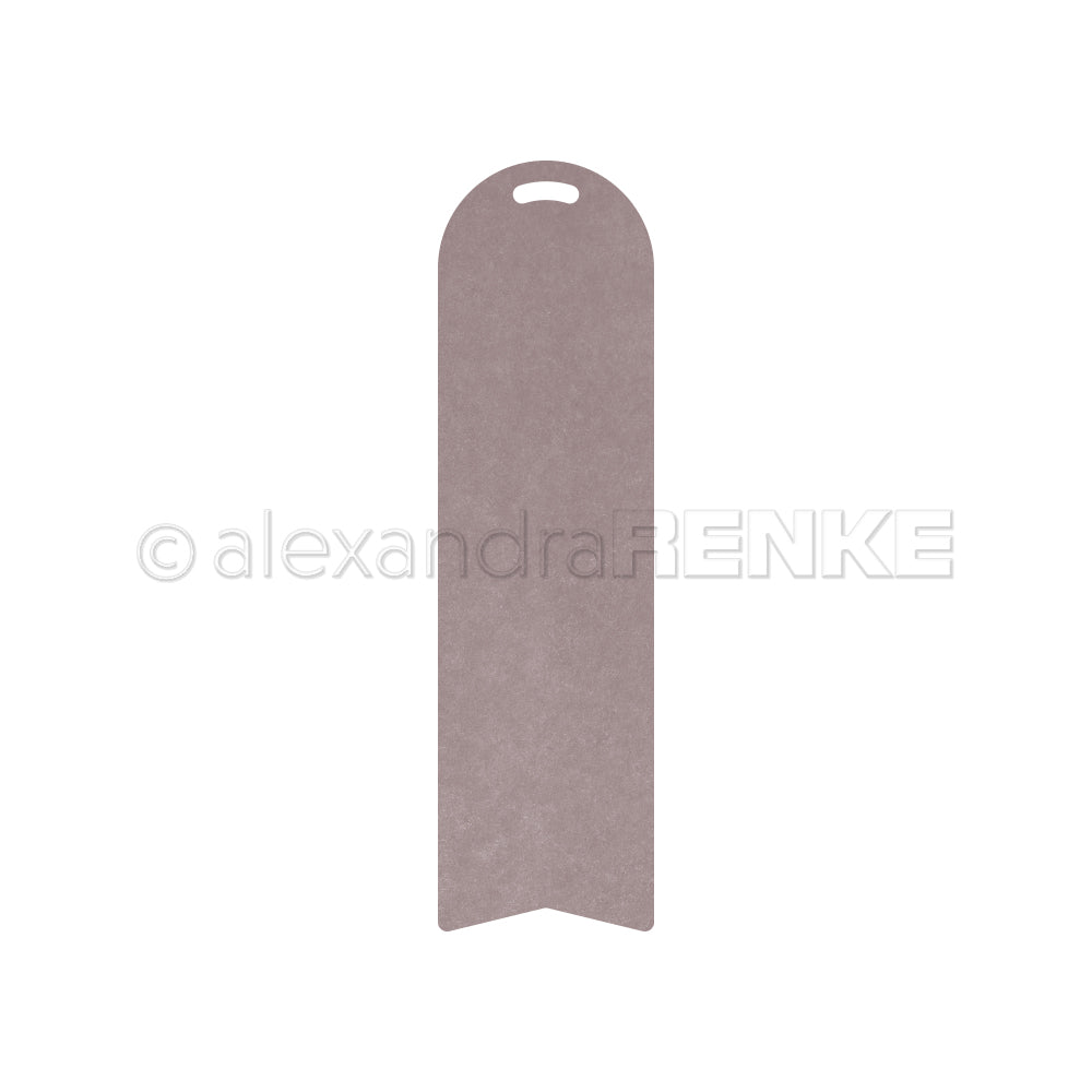 Ein schlichtes, braunes, rechteckiges Lesezeichen mit abgerundeter Spitze und kleinem Henkelausschnitt, hergestellt von Alexandra Renke mit dem DieCut System für Präzision - perfekt zur Kombination mit Ihren Lieblingsdesignpapieren.