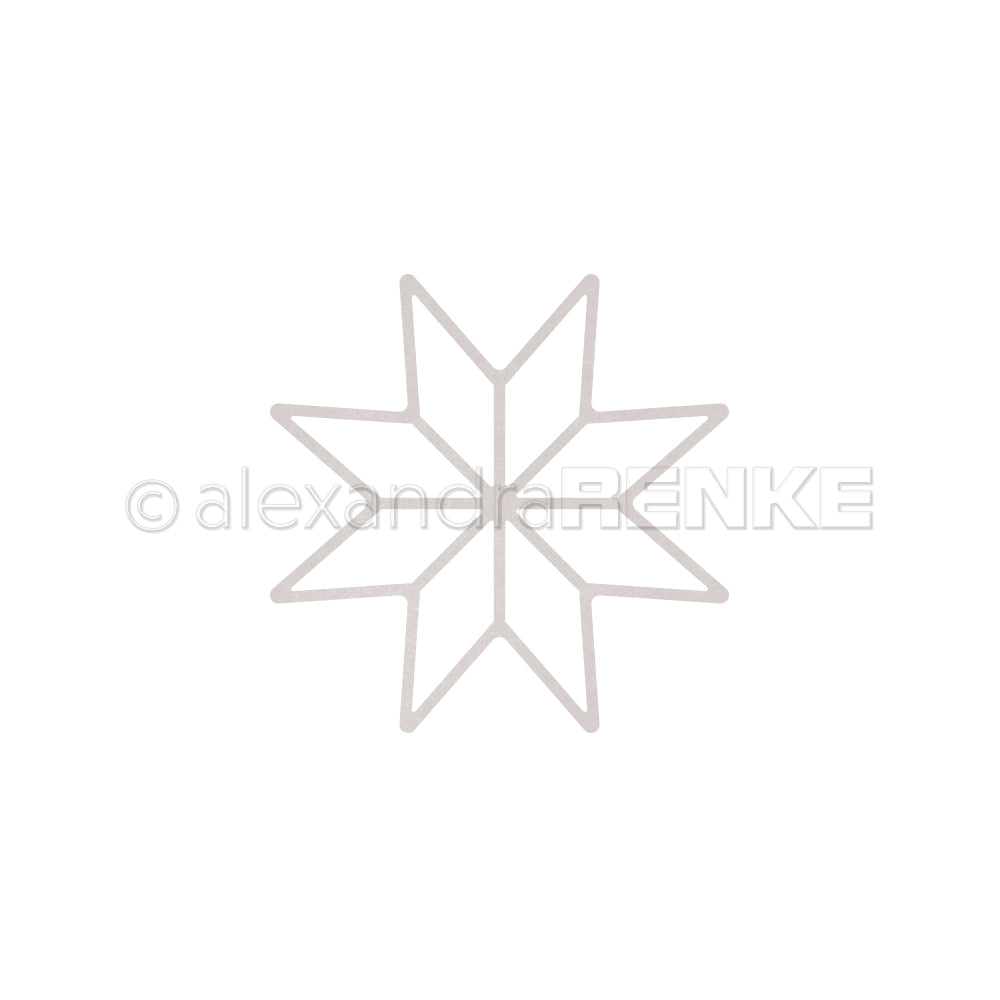 Umriss eines achtzackigen Sterns mit dünnen Linien auf einfarbig weißem Hintergrund, perfekt für die Verwendung mit Alexandra Renke Stanzsystemen oder Motivstanze Achterstern.