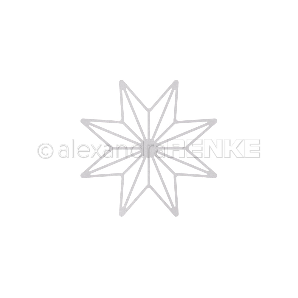Ein minimalistischer, achtzackiger Stern, der mit den Alexandra Renke Motivstanze Achterstern Dies auf weißem Hintergrund erstellt wurde - ideal für die Gestaltung einzigartiger Designpapiere.