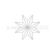 Ein minimalistischer, achtzackiger Stern, der mit den Alexandra Renke Motivstanze Achterstern Dies auf weißem Hintergrund erstellt wurde - ideal für die Gestaltung einzigartiger Designpapiere.